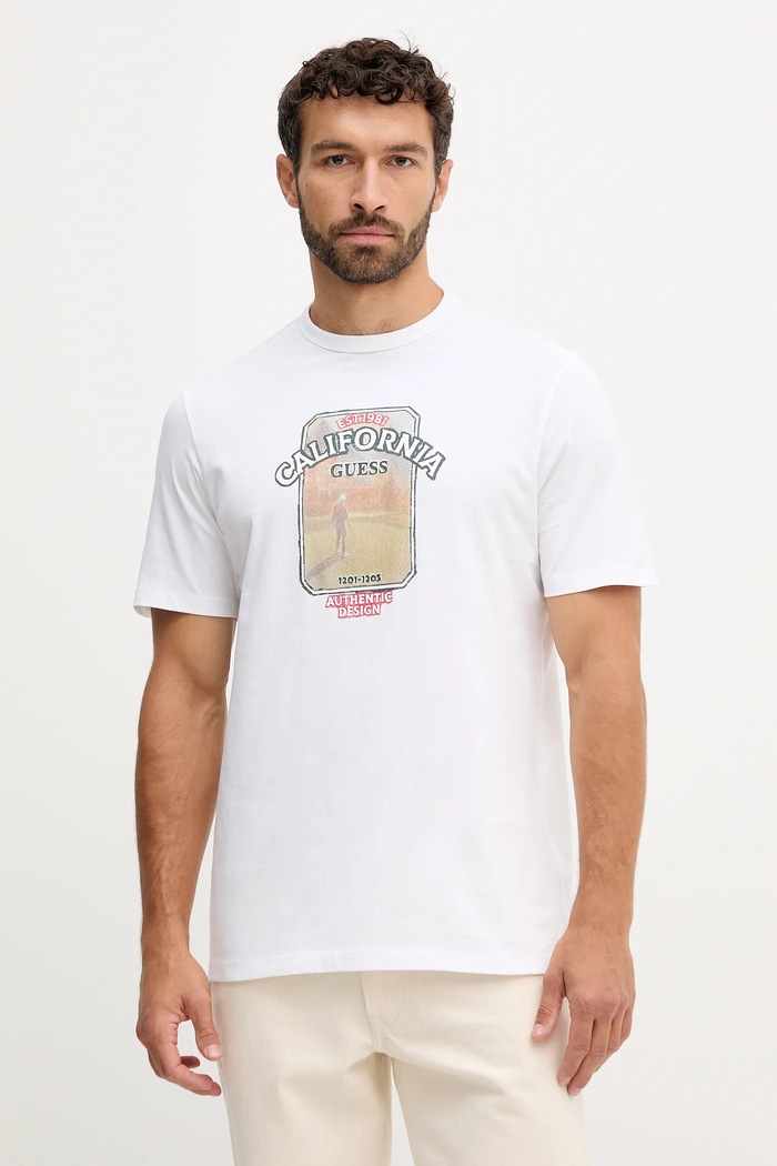 Guess t-shirt bawełniany PANORAMA regular biały M5YI18.I3Z14