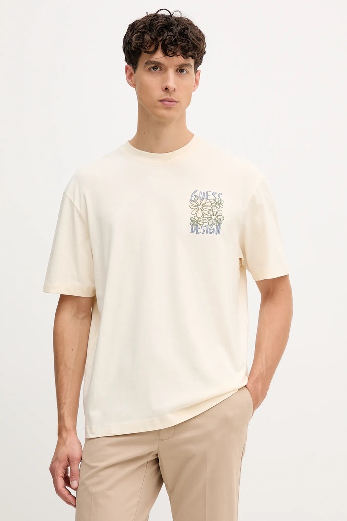 Ρούχα Βαμβακερό μπλουζάκι Guess M5YI20.K8FQ4 μπεζ
