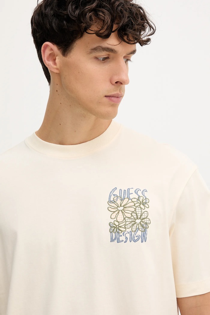 Βαμβακερό μπλουζάκι Guess μπεζ M5YI20.K8FQ4