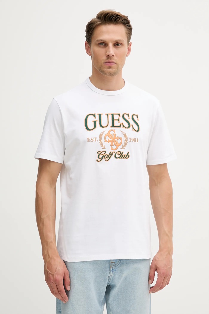 Guess T-shirt bawełniany 4G biały M5YI22.K8FQ4