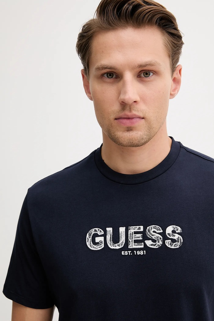 Odzież Guess t-shirt bawełniany M5YI41.KBW41 granatowy