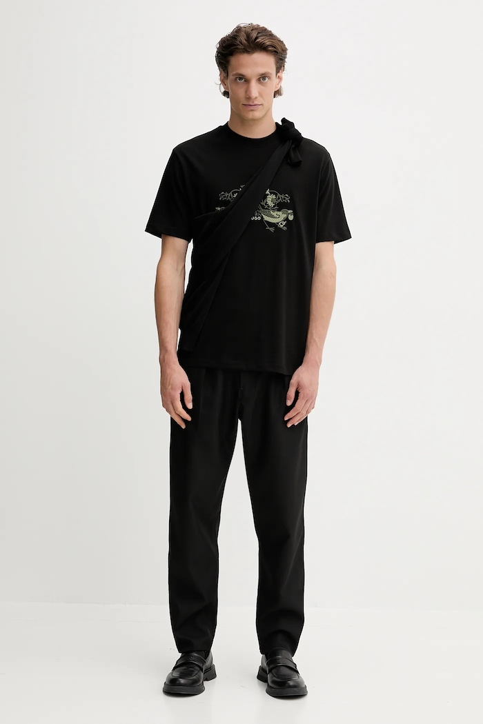 Βαμβακερό μπλουζάκι HUGO San Jared-C 50544543 μαύρο AW25