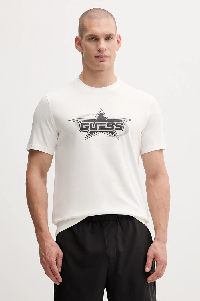 Guess t-shirt bawełniany NELLO nadruk beżowy Z5YI02.I3Z14