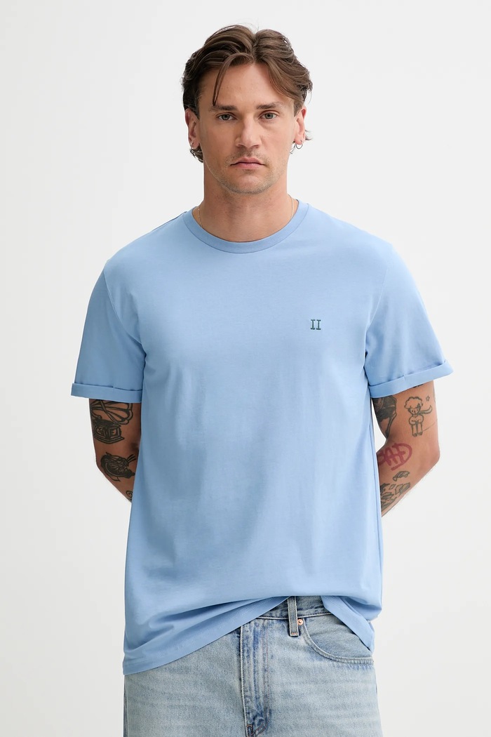 Les Deux T-shirt bawełniany Norregaard niebieski 1000201