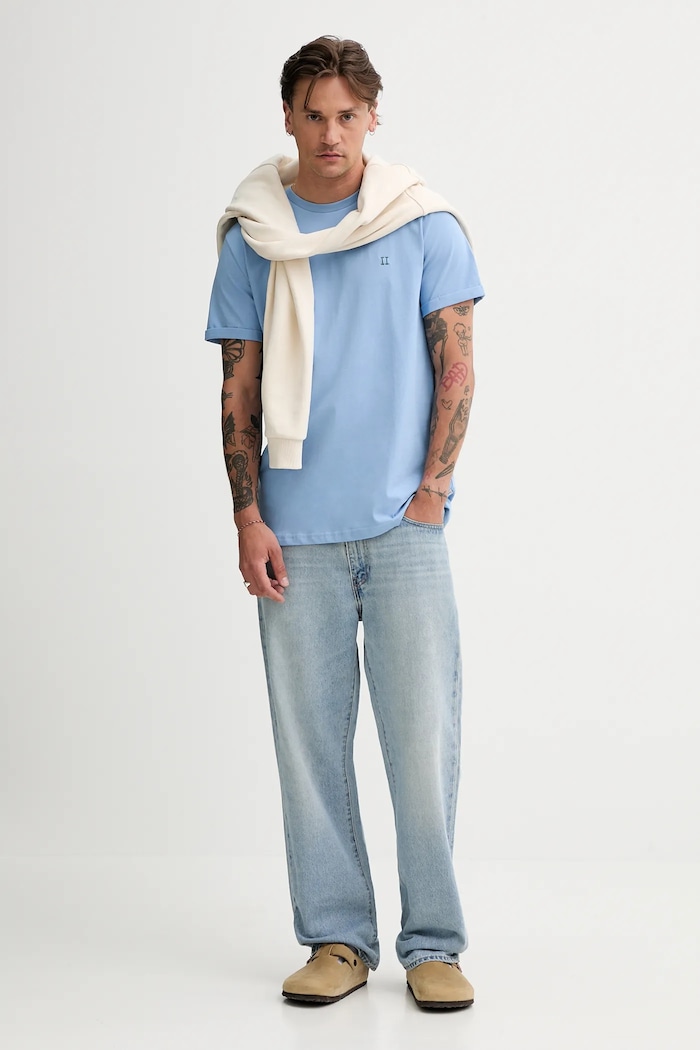 Les Deux T-shirt bawełniany Norregaard 1000201 niebieski AW25