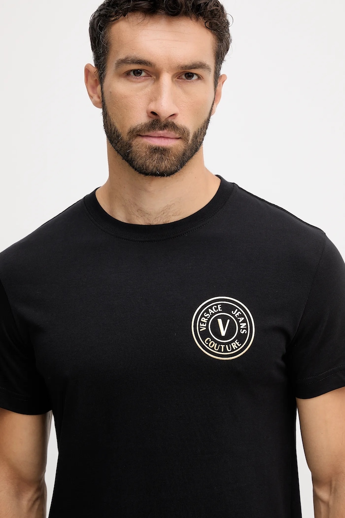 Βαμβακερό μπλουζάκι Versace Jeans Couture μαύρο 79GAHT00.CJ00T