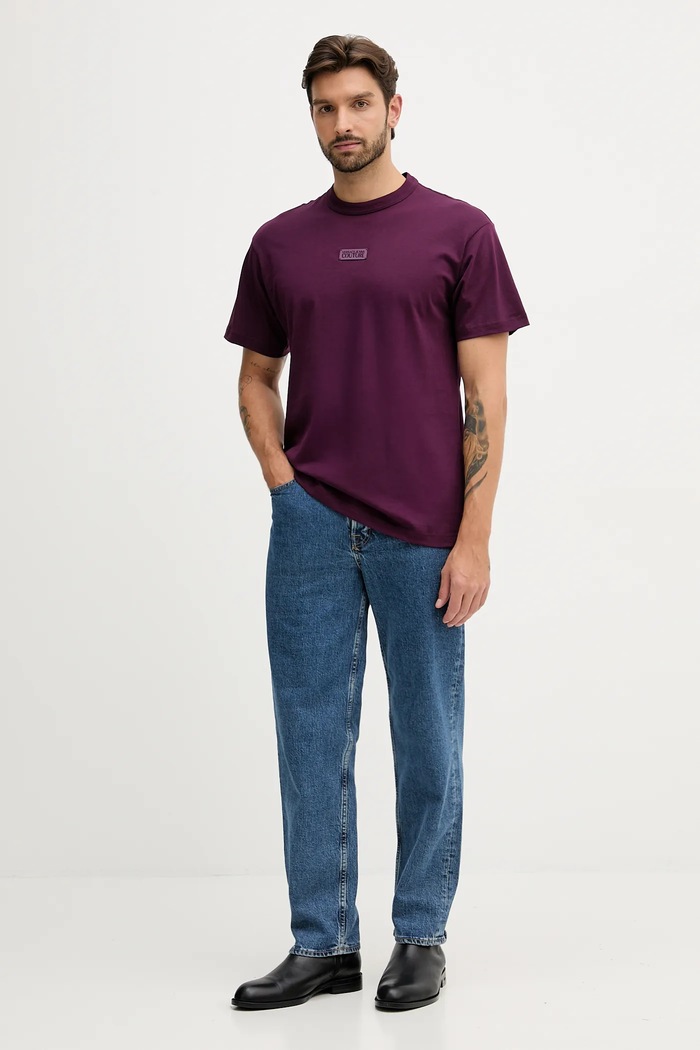Versace Jeans Couture t-shirt bawełniany 79GAHT08.CJ00T fioletowy AW25