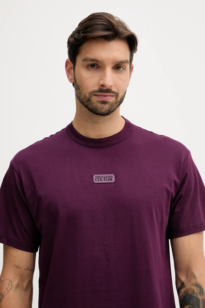 Versace Jeans Couture t-shirt bawełniany fioletowy 79GAHT08.CJ00T