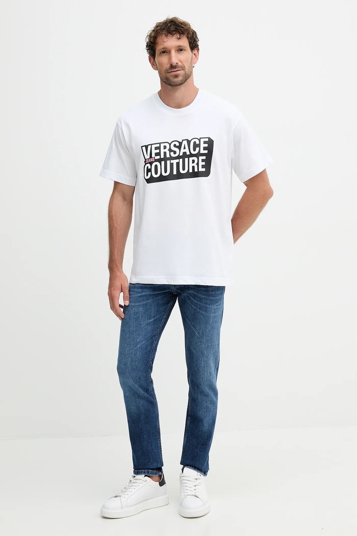 Versace Jeans Couture pamut póló 79GAHP02.CJ01P fehér AW25