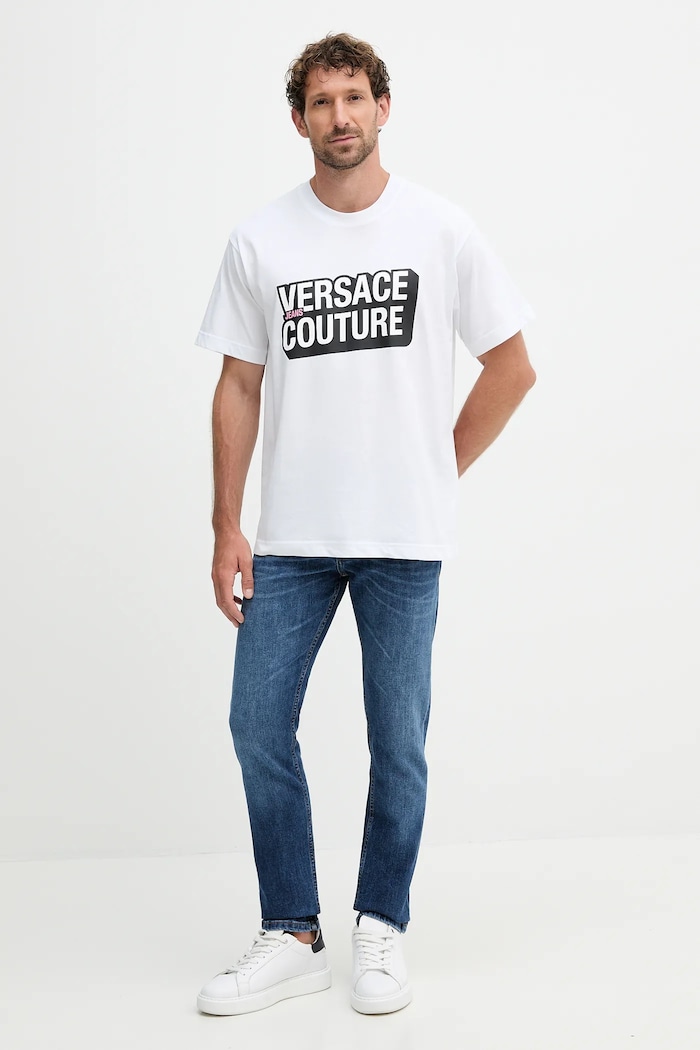 Versace Jeans Couture pamut póló 79GAHP02.CJ01P fehér AW25