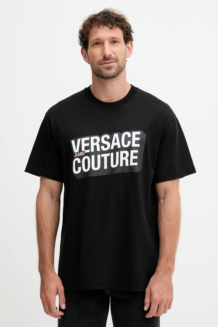 Versace Jeans Couture tricou din bumbac print negru 79GAHP02.CJ01P