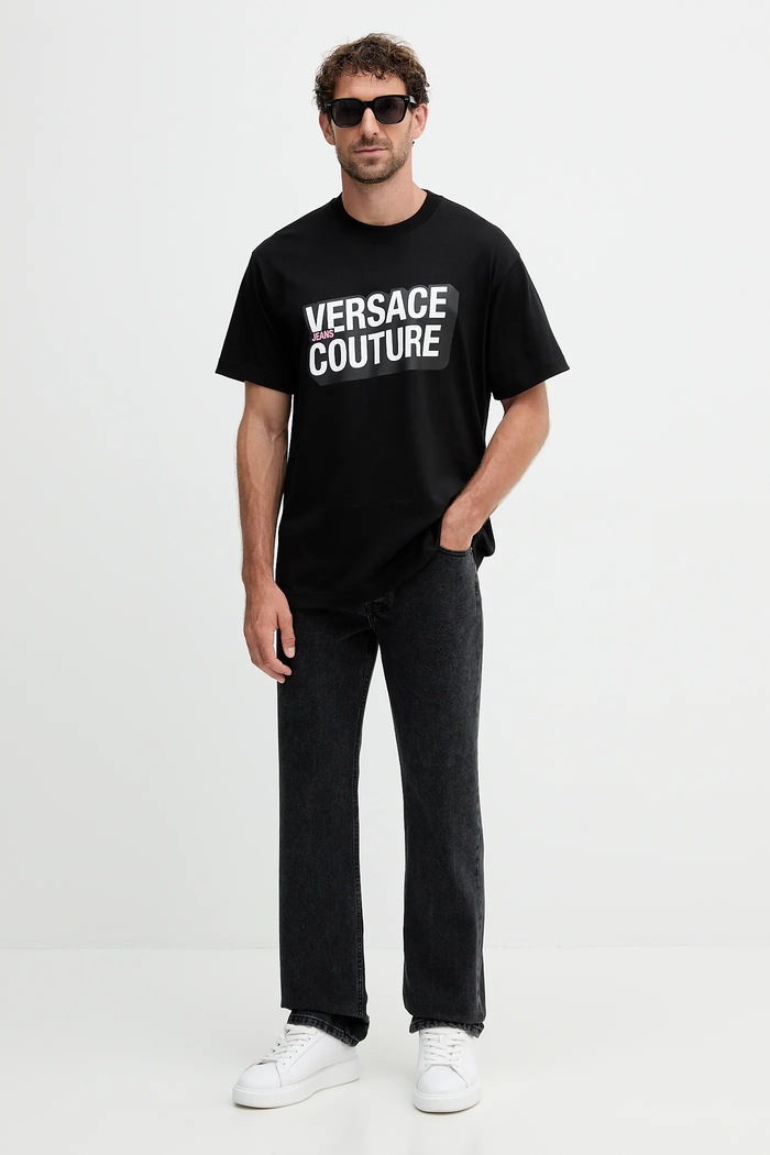 Versace Jeans Couture tricou din bumbac 79GAHP02.CJ01P negru AW25