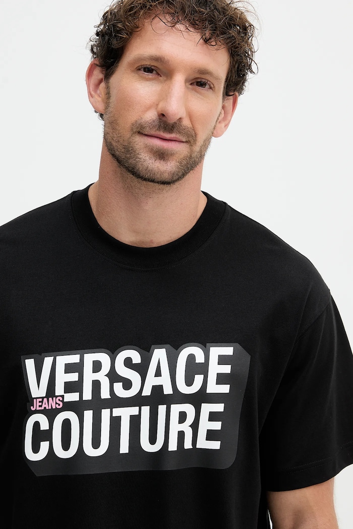 Versace Jeans Couture tricou din bumbac negru 79GAHP02.CJ01P