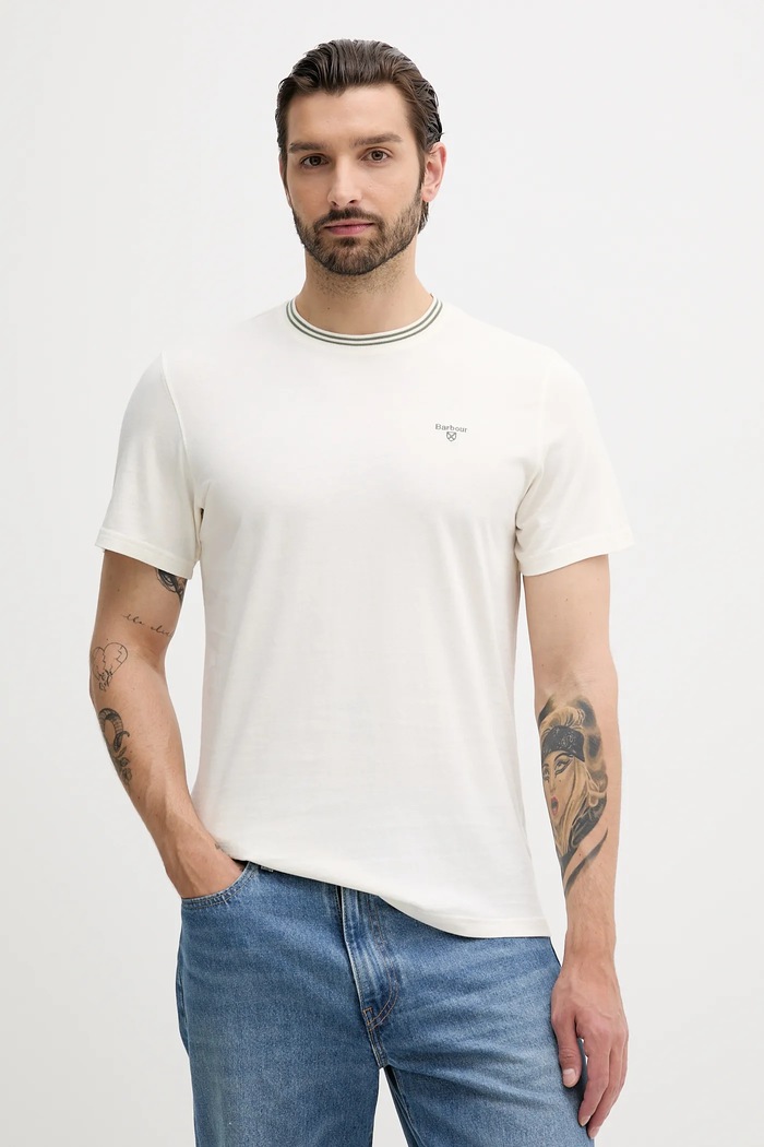 Barbour T-shirt męski bawełniany AUSTWICK regular beżowy MTS1000