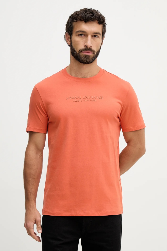 Armani Exchange osnovna kratka majica moška bombažna Okrogel oranžna XM001280.AF10361