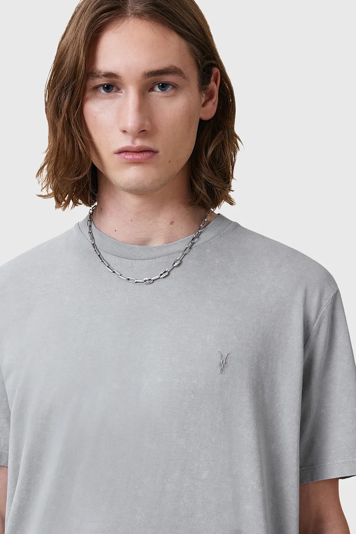 Памучна тениска AllSaints SAKA M016JC сив AW25