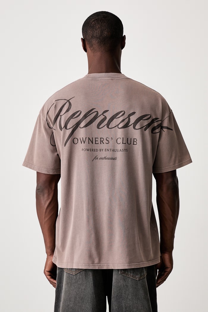 Represent Owners Club Script T-shirt bawełniany męski brązowy OCM41201