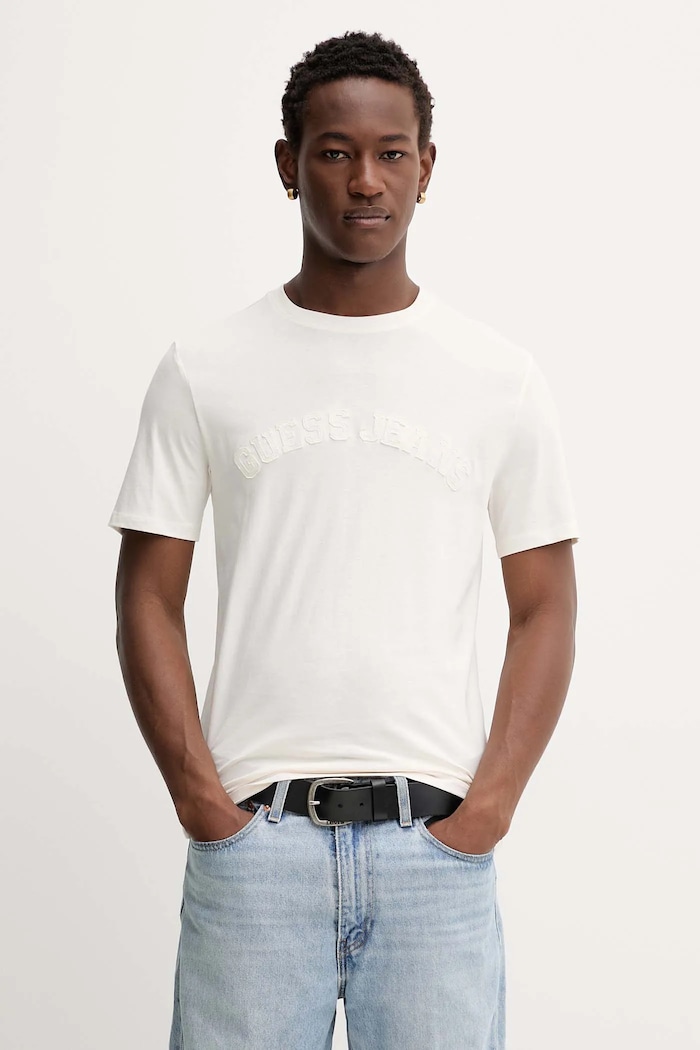 Guess Jeans tricou din bumbac imprimeu bej M5YI05.K8HM0