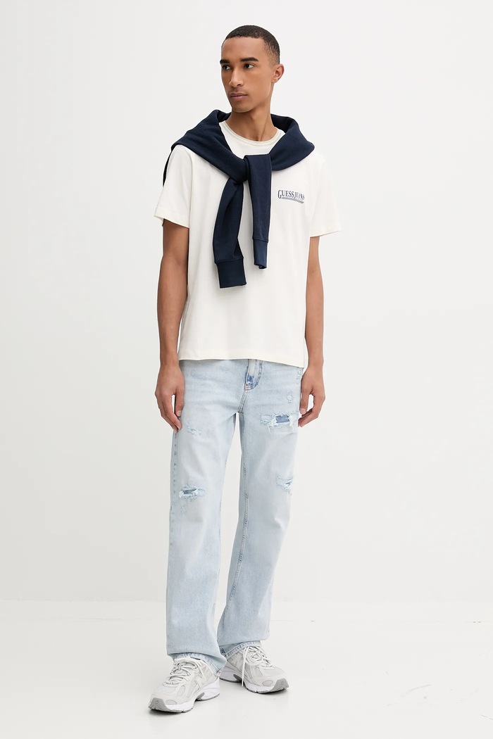 Βαμβακερό μπλουζάκι Guess Jeans M5YI09.K8FQ4 μπεζ AW25
