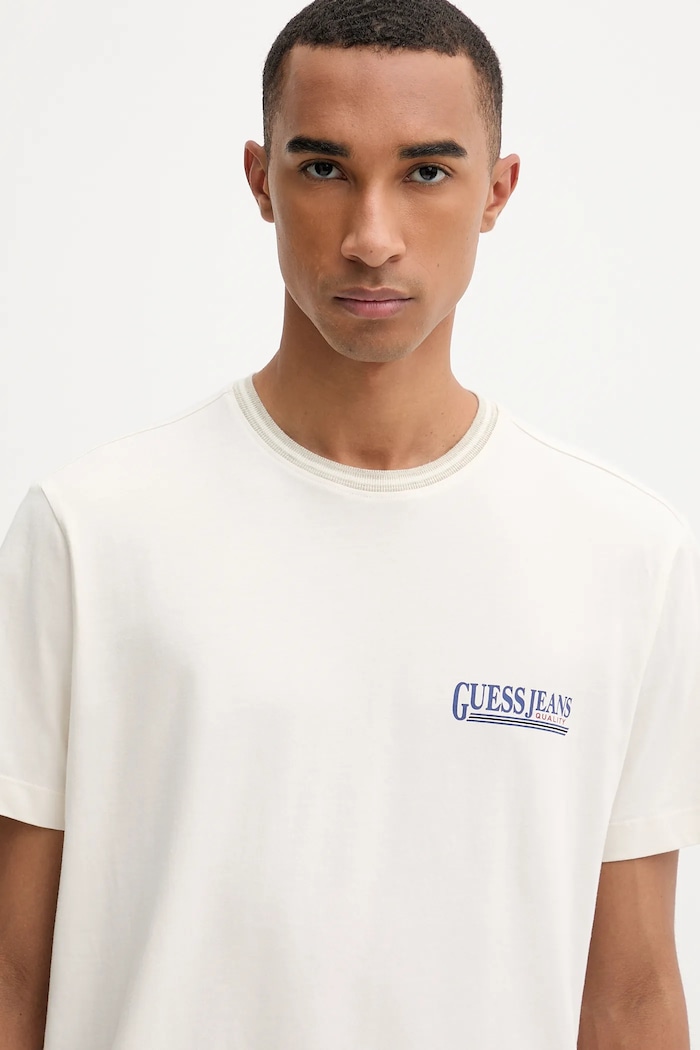 Βαμβακερό μπλουζάκι Guess Jeans μπεζ M5YI09.K8FQ4