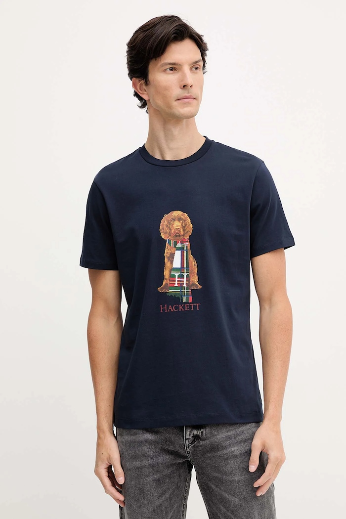 Hackett London tricou din bumbac print bleumarin HM5000022