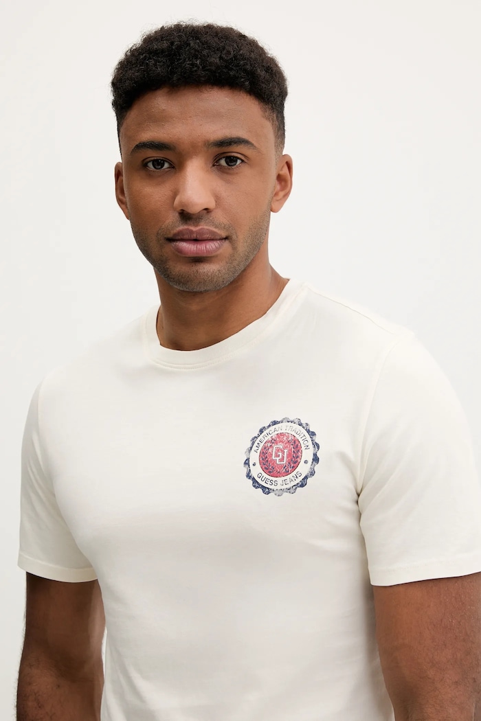 Bavlněné tričko Guess Jeans béžová M5YI04.K8HM0