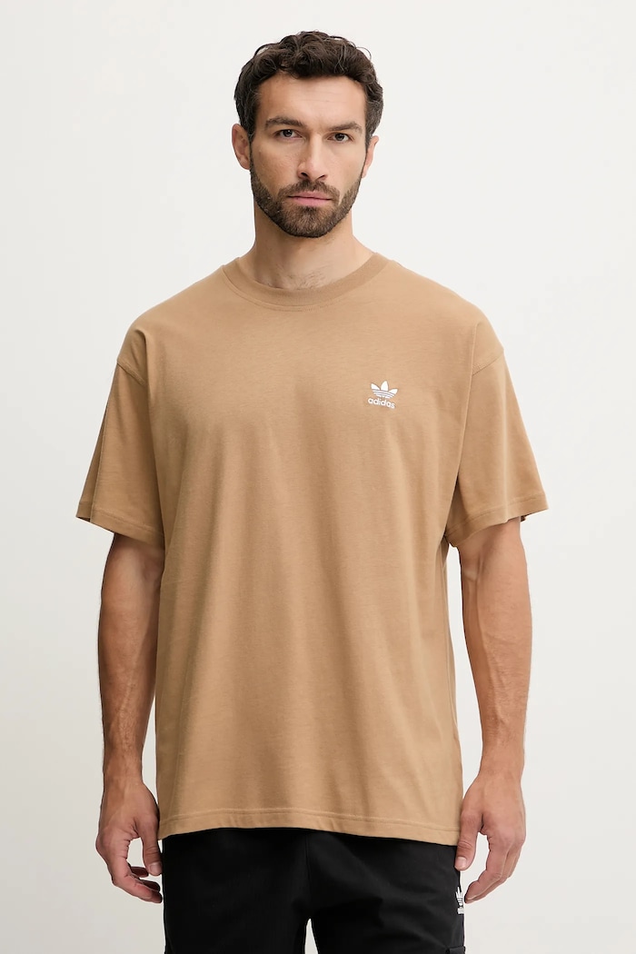 adidas Originals t-shirt bawełniany Essentials aplikacja brązowy JV5944