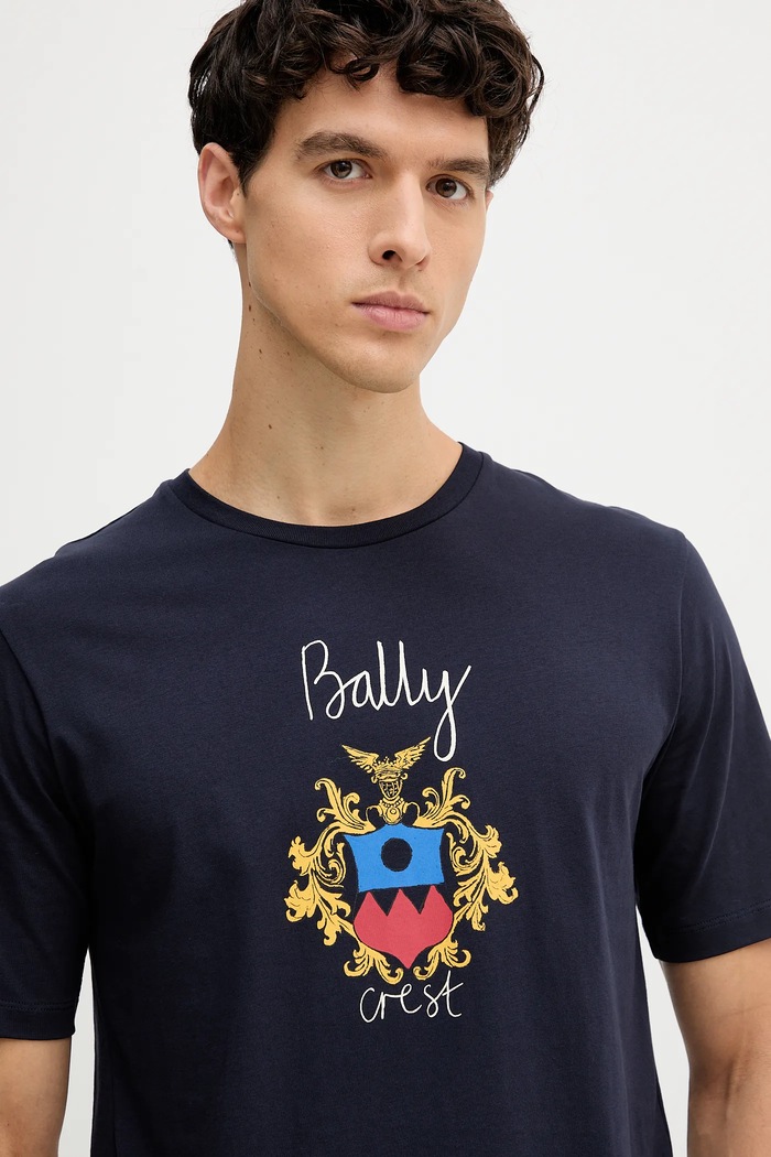 Bombažna kratka majica Bally mornarsko modra MJE0AB