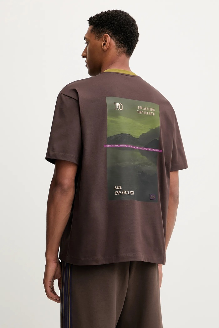 EA7 Emporio Armani t-shirt bawełniany nadruk brązowy AF12957.7X000154