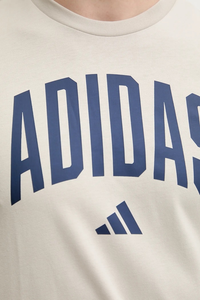 Bombažna kratka majica adidas Collegiate JM6415 bež