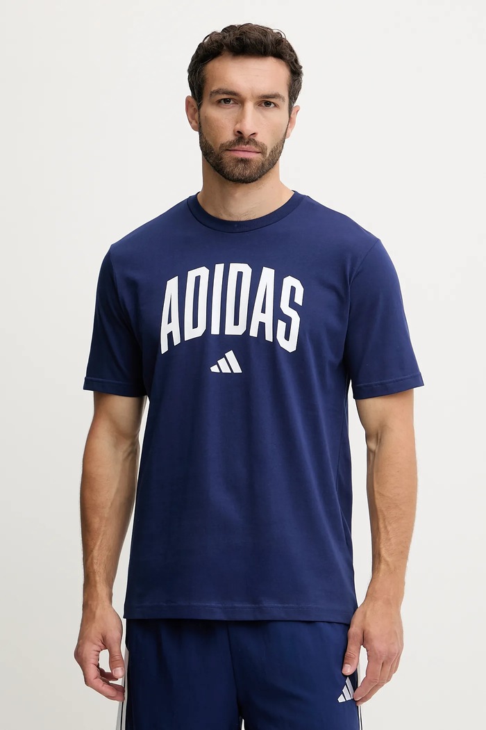 adidas t-shirt bawełniany Collegiate nadruk niebieski JM6417