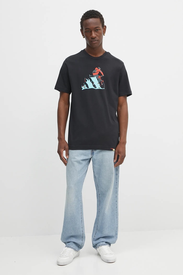 adidas t-shirt bawełniany Doodle Hunt Bike Graphic T-Shirt JM6495 czarny AW25