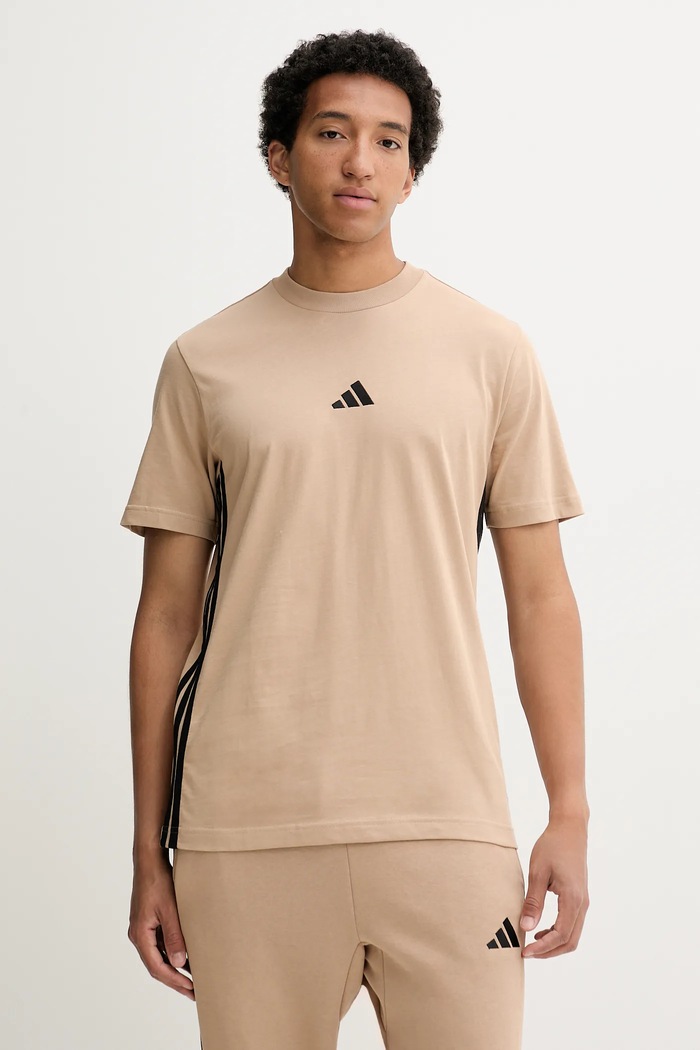 Bavlněné tričko adidas Essentials nášivka béžová JX0734