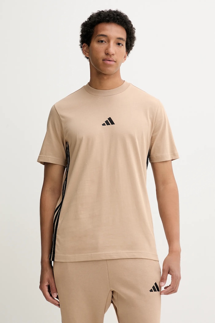 Bavlněné tričko adidas Essentials nášivka béžová JX0734