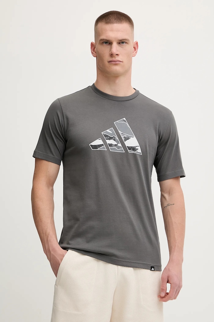 adidas T-shirt bawełniany Camo Logo szary KA7130