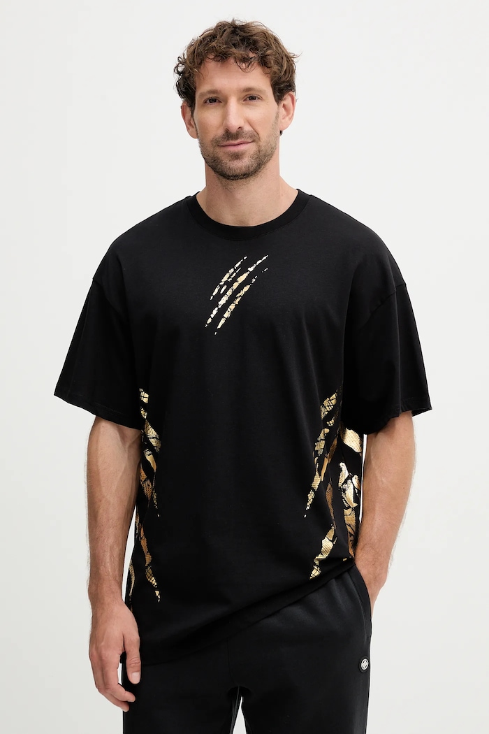 PLEIN SPORT t-shirt bawełniany nadruk czarny FAEC.MTK8358.STE001N