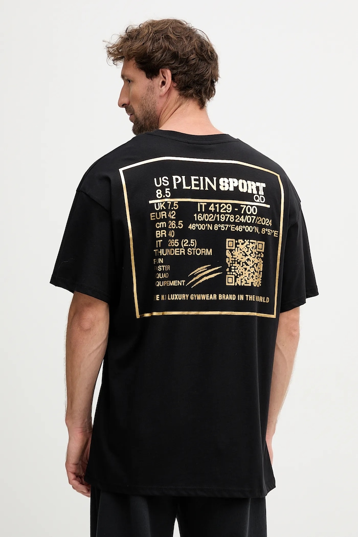 PLEIN SPORT t-shirt bawełniany nadruk czarny FAEC.MTK8362.STE001N