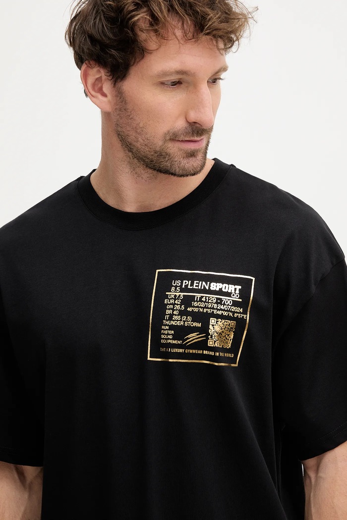 PLEIN SPORT t-shirt bawełniany czarny FAEC.MTK8362.STE001N