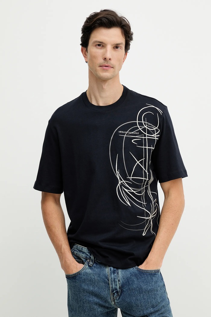Armani Exchange pamut póló pamut sötétkék XM001441.AF10362