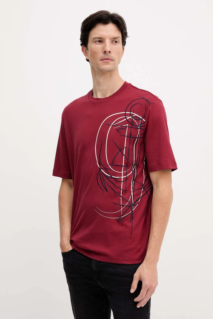 Bavlnené tričko Armani Exchange nášivka burgundské XM001441.AF10362