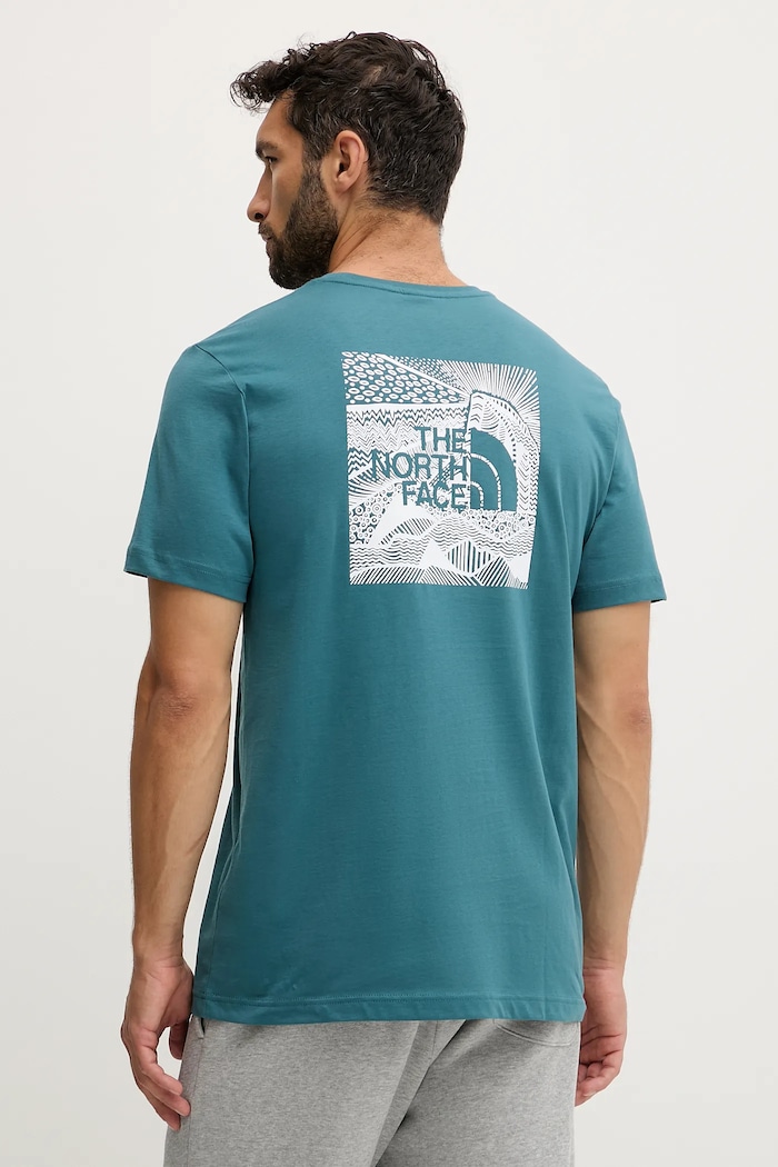 The North Face t-shirt bawełniany Redbox Celebration nadruk turkusowy NF0A87NVBQ51
