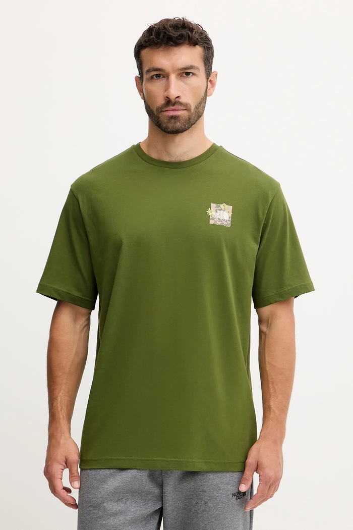 The North Face t-shirt bawełniany Connected Relaxed nadruk zielony NF0A8EGWBRI1
