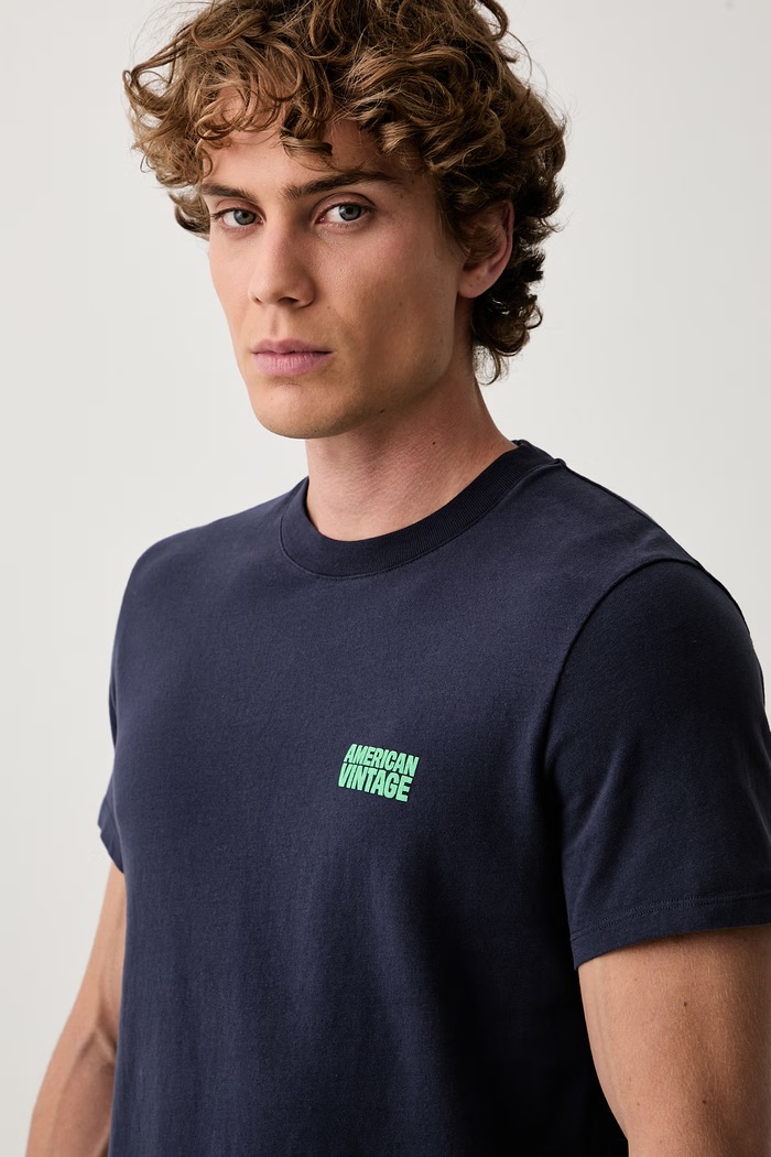 American Vintage T-shirt męski bawełniany granatowy MYKO02C