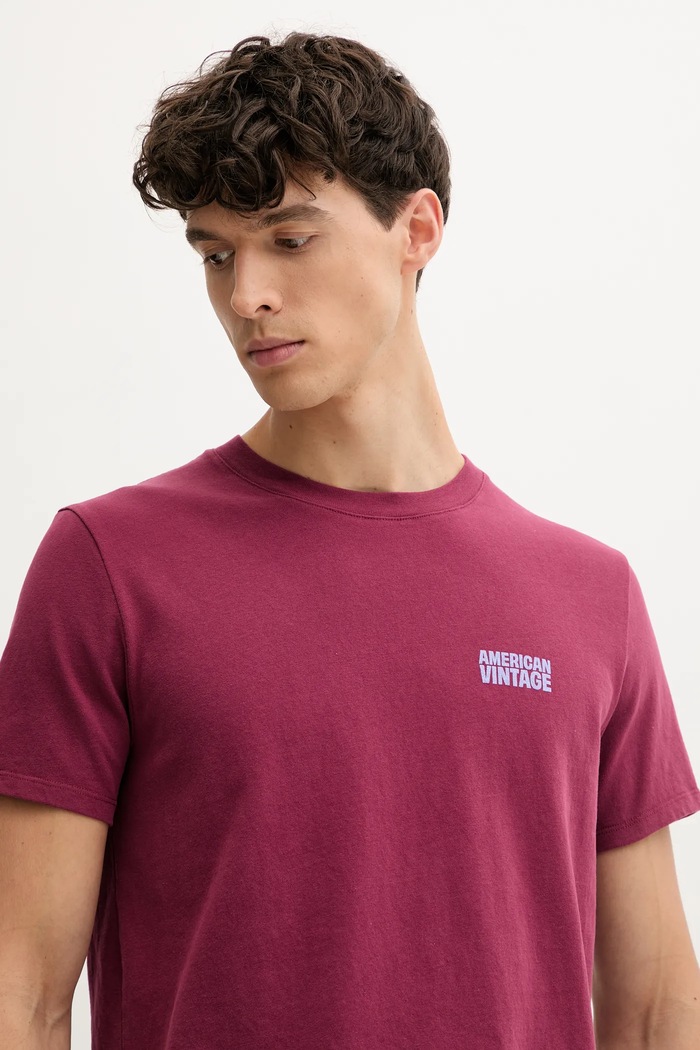 American Vintage t-shirt bawełniany bordowy MYKO02C