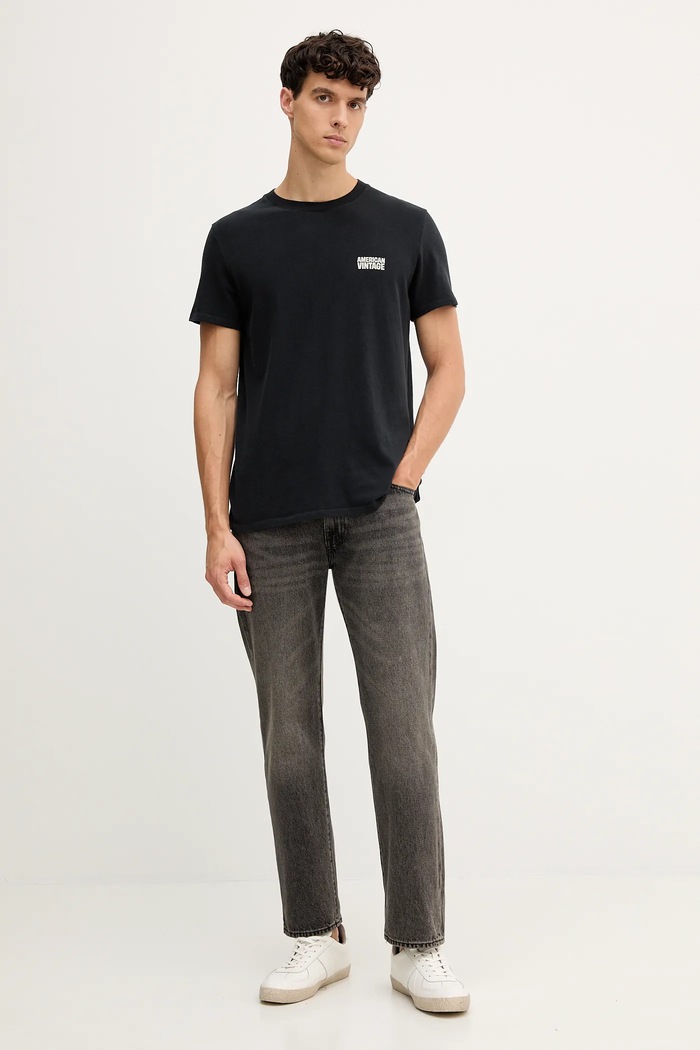 American Vintage pamut póló MYKO02C fekete AW25