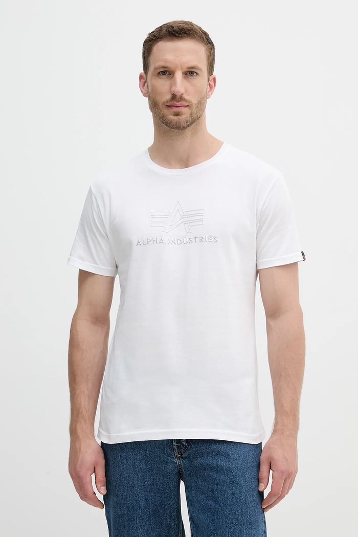 Bavlnené tričko Alpha Industries nášivka biela 148525.528