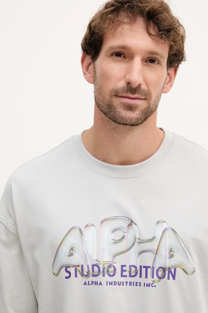 Bavlnené tričko Alpha Industries sivá 156551.666
