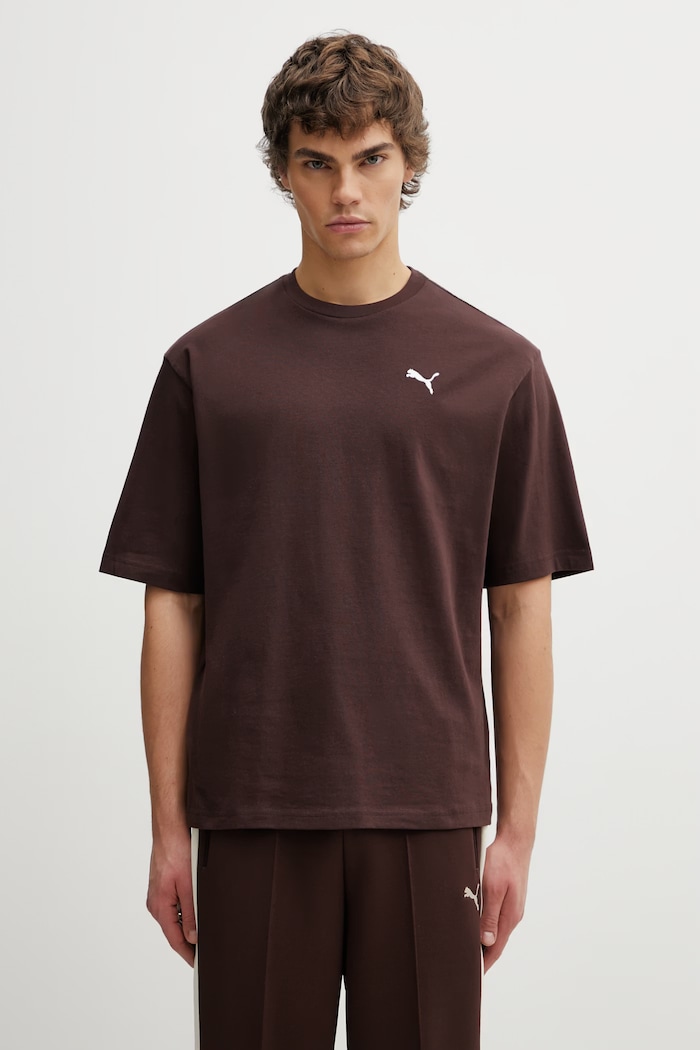 Bavlněné tričko Puma hladký hnědá 629645