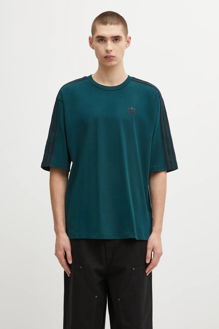 Памучна тениска adidas Originals Oversize Tee свободна зелен JY1396
