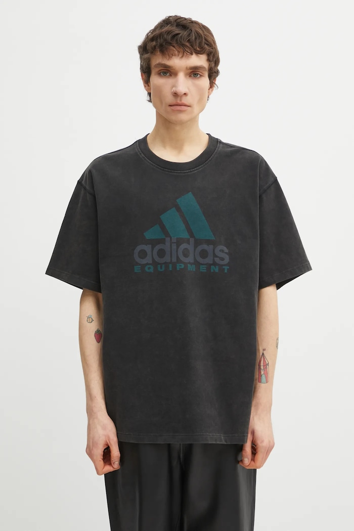 Βαμβακερό μπλουζάκι adidas Originals EQT Tee χαλαρό μαύρο JV5815